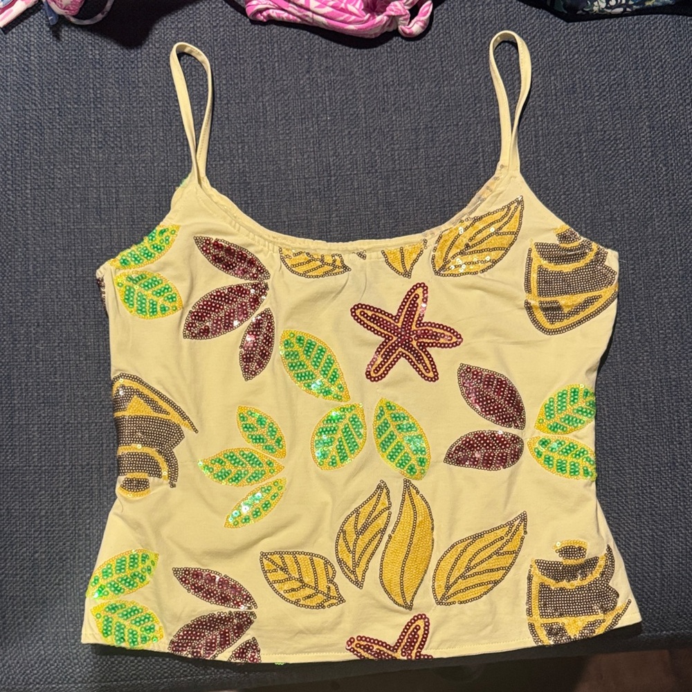 Princess Polly Yellow Beaded Leaf & Starfish Cami